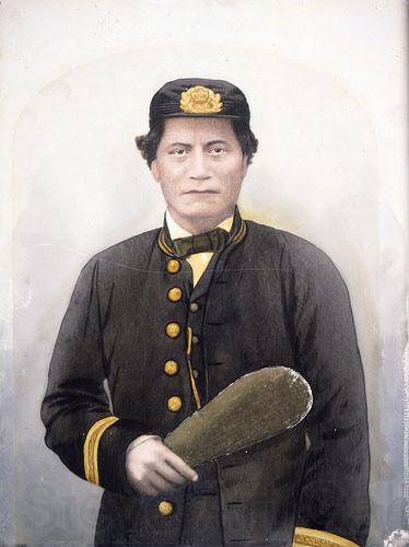 unknow artist Portrait of Rawiri Puaha in European dress holding a mere. c.1890s Norge oil painting art